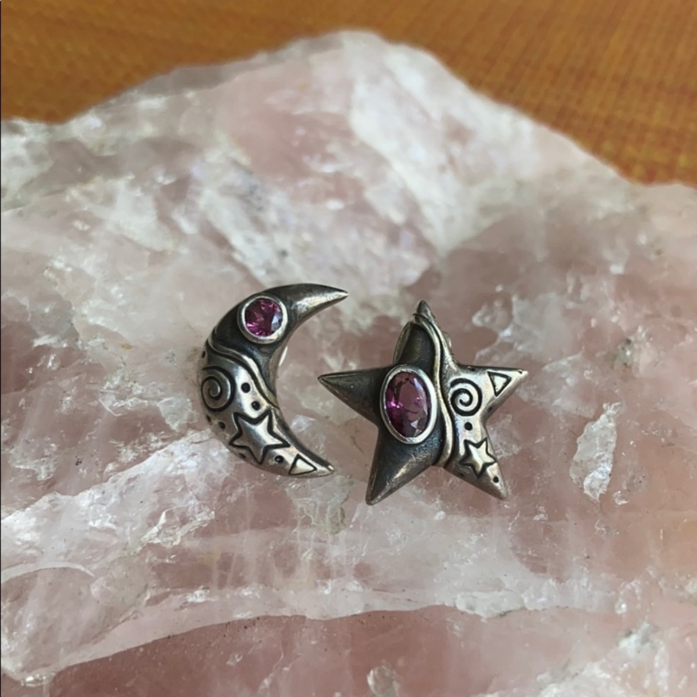Moon & Star Amethyst Stud Earrings
